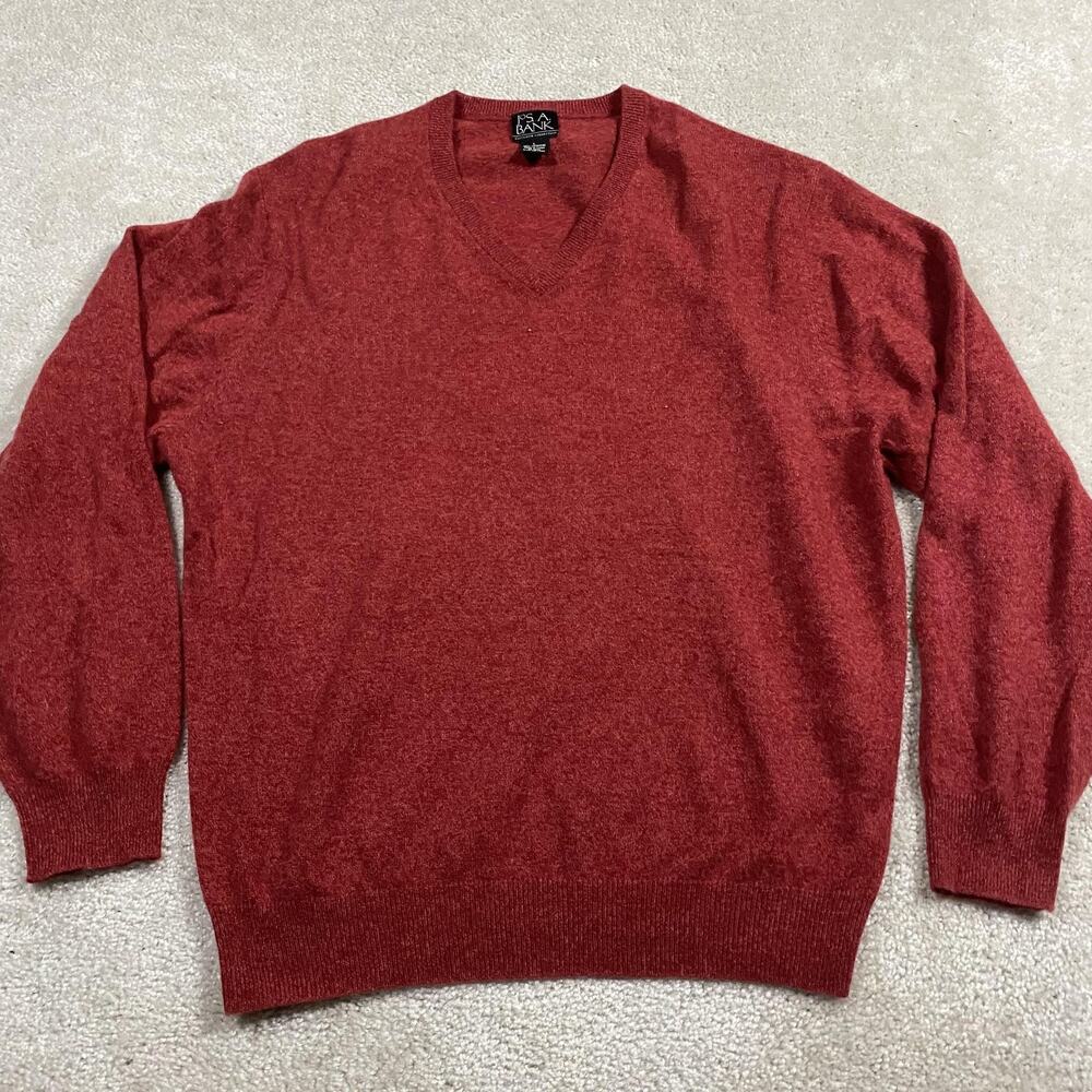 Jos. A. Bank Sweater Mens‎ L Red 100% Cashmere V Neck Knit Pullover Soft